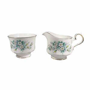 QUEEN ANNE Open Sugar Bowl & Creamer BONE CHINA ENGLAND FORGET-ME-NOTS Flowers